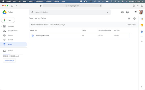 How to empty trash in Google Drive